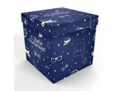 Коробка сюрприз для воздушных шаров 60х60х60см С Днем Рождения синяя