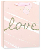 Пакет бумага Любовь золотой курсив Розовый Голография 42х32х12см
