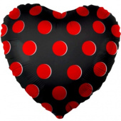Шар фольга с рисунком 18''/FL сердце Горошек Красный Черный