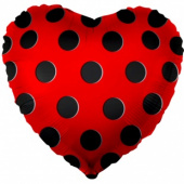 Шар фольга с рисунком 18''/FL сердце Черные точки Красный Falali