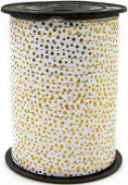 Лента бобина 5ммх228,6м с рисунком металлик Золотые точки Белый