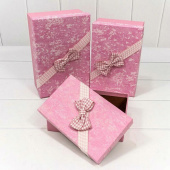 Коробка прямоугольник с бантом Элегантный Розовый 23х16х9,5 21х14х8 19х12х6,6см набор 3 в1