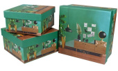 Коробка квадрат Интерьер с глобусом Зеленый 17х17х9см набор 3 в1