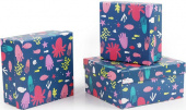 Коробка квадрат Морская сказка Разноцветные осьминоги Синий 19х19х10см набор 3 в1
