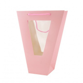Коробка для цветов Пакет Трапеция с окном Розовый 27х33х11см