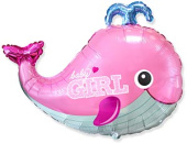Шар фольга фигура Кит BABY GIRL розовый Fm 26" 66см Hх34" 86смW