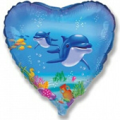 Шар фольга 18''/Fm сердце Счастливые дельфины