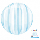 Шар фольга с рисунком Сфера 3D Bubble Бабблс 18" Голубые полоски ВС