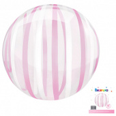 Шар фольга с рисунком Сфера 3D Bubble Бабблс 18" Розовые полоски ВС