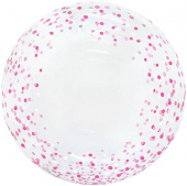 Шар фольга Сфера 3D Bubble Бабблс 20'' прозрачная Розовое конфетти кристалл 51см FL