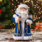 Дед Мороз Синяя шуба с посохом 27см