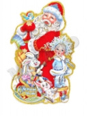 НГ Плакат Дед Мороз с внучкой 35см