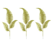 Украшение декор Листья Ветки глиттерные искусственные Золотые 38см (уп3)