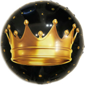 Шар фольга с рисунком 18''/FL круг Золотая корона Черный 