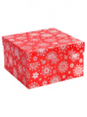 Коробка квадрат 15,5х15,5х9см Снежинки на красном