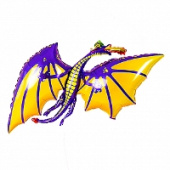 Шар фольга фигура Дракон летящий фиолетовый 39" 99см