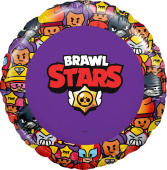 Шар фольга с рисунком 18"/AG круг Brawl Stars Команда бойцов дизайн №1 Фиолетовый