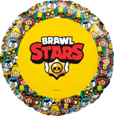 Шар фольга с рисунком 18''/AG круг Brawl Stars Герои дизайн №2 Желтый