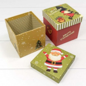 Коробка куб Веселый Дед Мороз Красный Зеленый 11х11х11см (1шт)