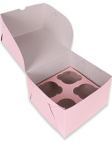 Коробка на 4 капкейка 16х16х10см розовая