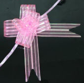 Бант бабочка 50мм органза перламутр полоска узкая розовый (10шт)