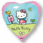 Шар фольга с рисунком 18''/Fm сердце Hello Kitty Китти в саду