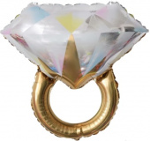 Шар фольга фигура Кольцо с бриллиантом Золото 69см 27'' FL