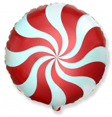 Шар фольга с рисунком 18''/Fm круг Леденец конфета Красный