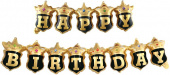 Шар фольга фигура Гирлянда Короны Happy Birthday черный золото 39'' 99см FL 