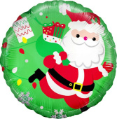 Шар фольга с рисунком 18''/FL круг Дед Мороз с подарками Зеленый