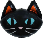 Шар фольга фигура голова Кошка с голубыми глазами черный 26'' 66см FL