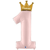 Шар фольга Цифра 46"/GR PRINCESS с короной розовая "1"