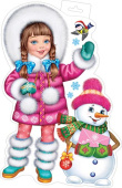 Плакат А4 Девочка и Снеговик