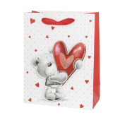 Пакет 3D Мишка с сердечком с блестками 23х18х8см 1шт
