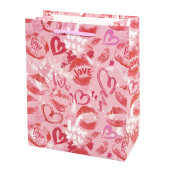 Пакет Love сердца граффити и поцелуи Розовый с блестками 23х18х10см 1шт