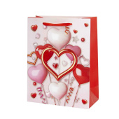Пакет 3D Шарики-сердечки Красный с блестками 23х18х8см 1шт