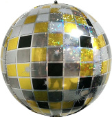 Шар фольга с рисунком Сфера 3D Bubble Бабблс Сверкающее диско Черный Золото голография 22''/FL