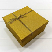 Коробка квадрат Сверкающий бант Золото с блестками 17х17х8см