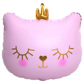 Шар фольга фигура голова Кошка в короне розовая 70см 28" 100см 40" ВЗ