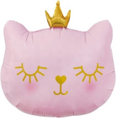 Шар фольга фигура голова Котенок Принцесса Розовый 22'' 56см FL