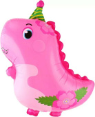 Шар фольга фигура Динозаврик в колпачке Розовый 28'' 71см FL