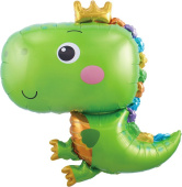 Шар фольга фигура Динозаврик Малыш с короной Зеленый 31'' 79см FL