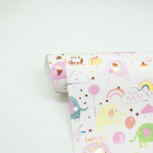 Бумага лист 50х70см С Рождением Девочки разноцветные слоники Розовый