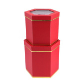 Коробка шестиугольник с окном Лакшери Красный 21х18,5х18см