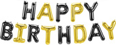 Шар фольга Буквы Надпись Happy Birthday Черный Золото 16'' 41см FL