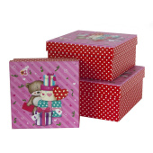 Коробка квадрат Мишка с подарками Красный Розовый с блестками 20х20х9,5см 1 штука