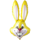 Шар фольга фигура голова Кролик желтый 35" 90см 23" 58см Fm