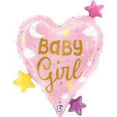 Шар фольга фигура сердце Малышка Девочка звездочки розовый 25" GR