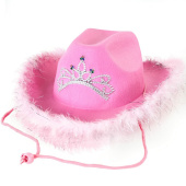 Шляпа фетр Кантри Гламур с перьями и короной Розовый