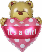 Шар фольга мини с клапаном сердце Медвежонок для девочки 16'' 41см